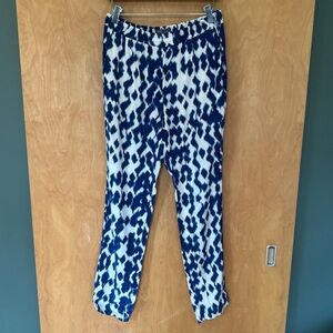Vince Navy and White Silk Ikat Pants